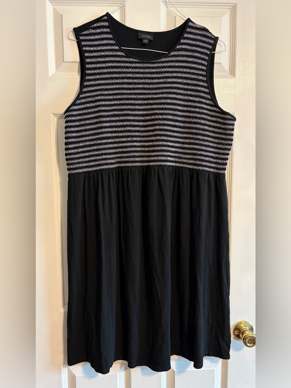 J.Jill Wearever Black Knit Midi Dress Sleeveless Striped Empire Waist Size 2X